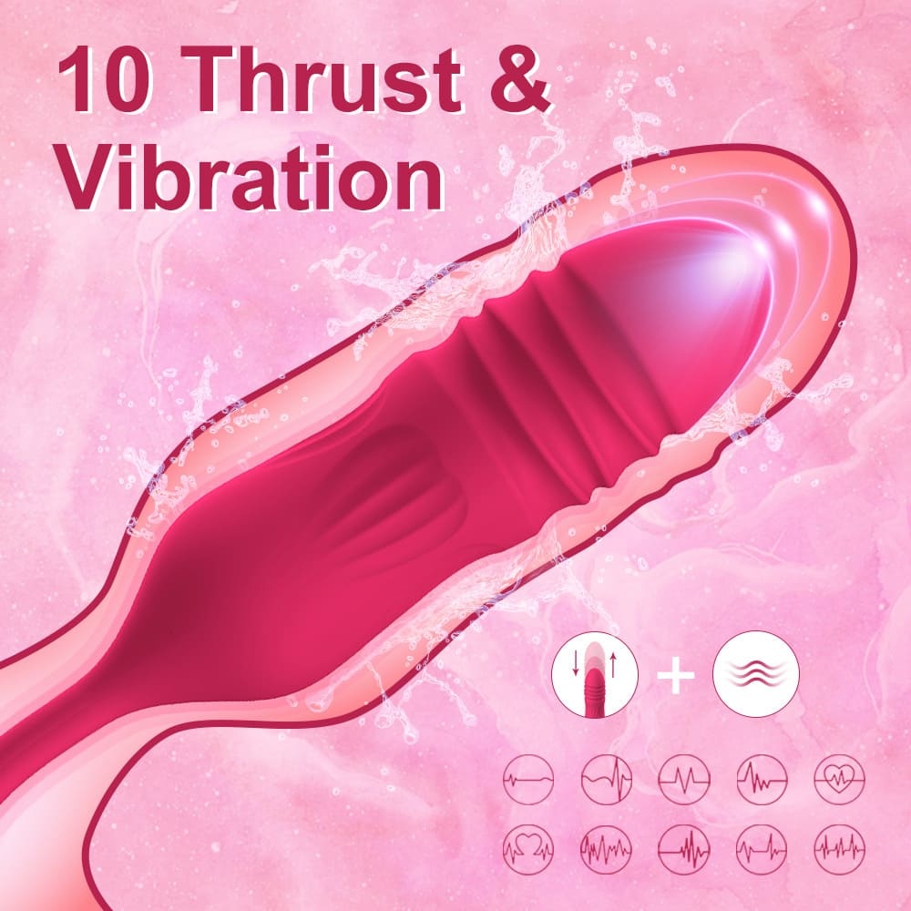 Rose Vibrator for Women – Thrusting G-Spot & Clitoral Stimulation, 10 Sucking Modes, Double-Ended Dildo for Couples