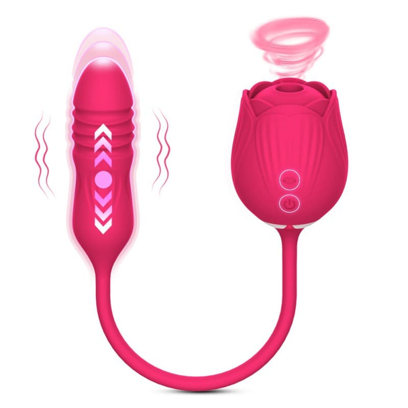 Rose Vibrator for Women – Thrusting G-Spot & Clitoral Stimulation, 10 Sucking Modes, Double-Ended Dildo for Couples