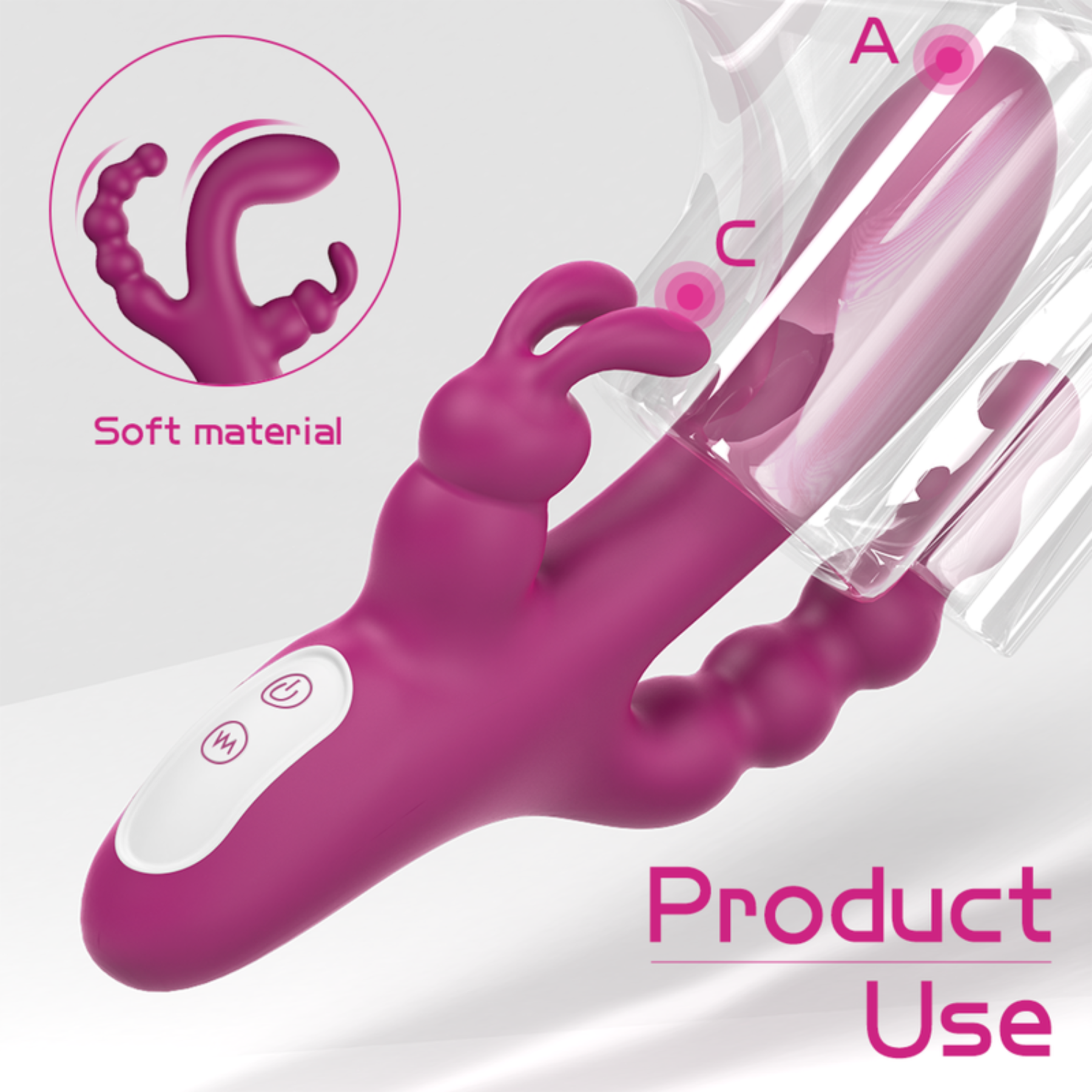 Waterproof Silicone Triple-Action Rabbit Massager