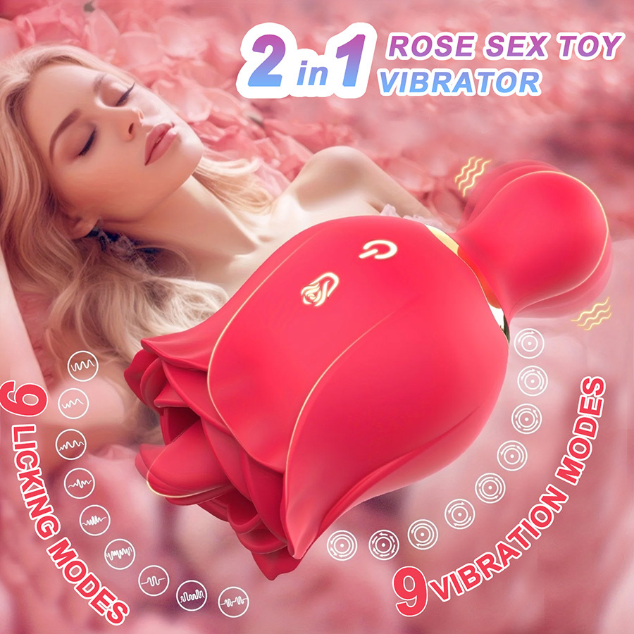 [With Free Storage Bag]Heatra - Tongue Vibrator Dual-Ended Rose Toy Licking & Vibrating