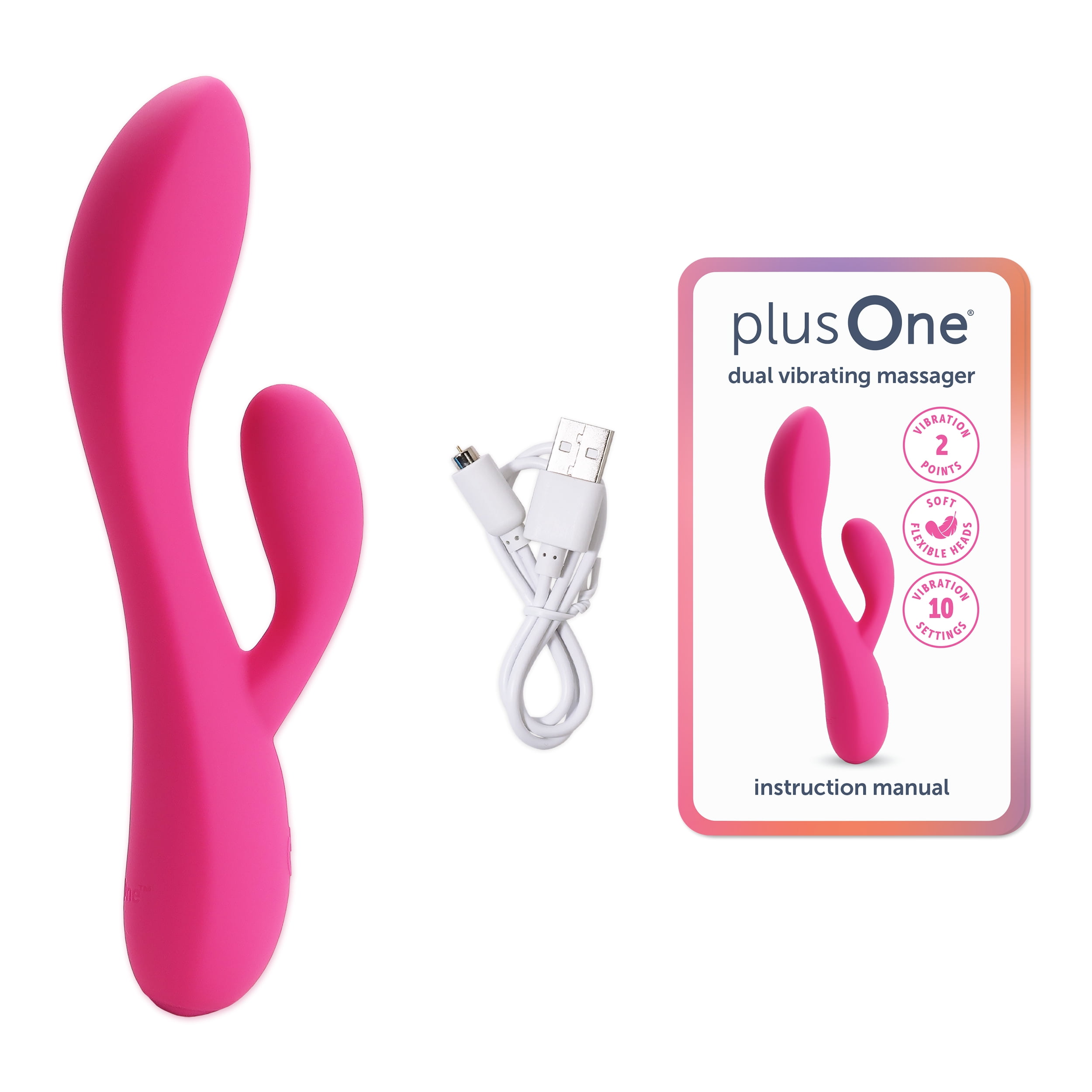 plusOne Dual Rabbit Vibrator, High-quality Silicone, Pink