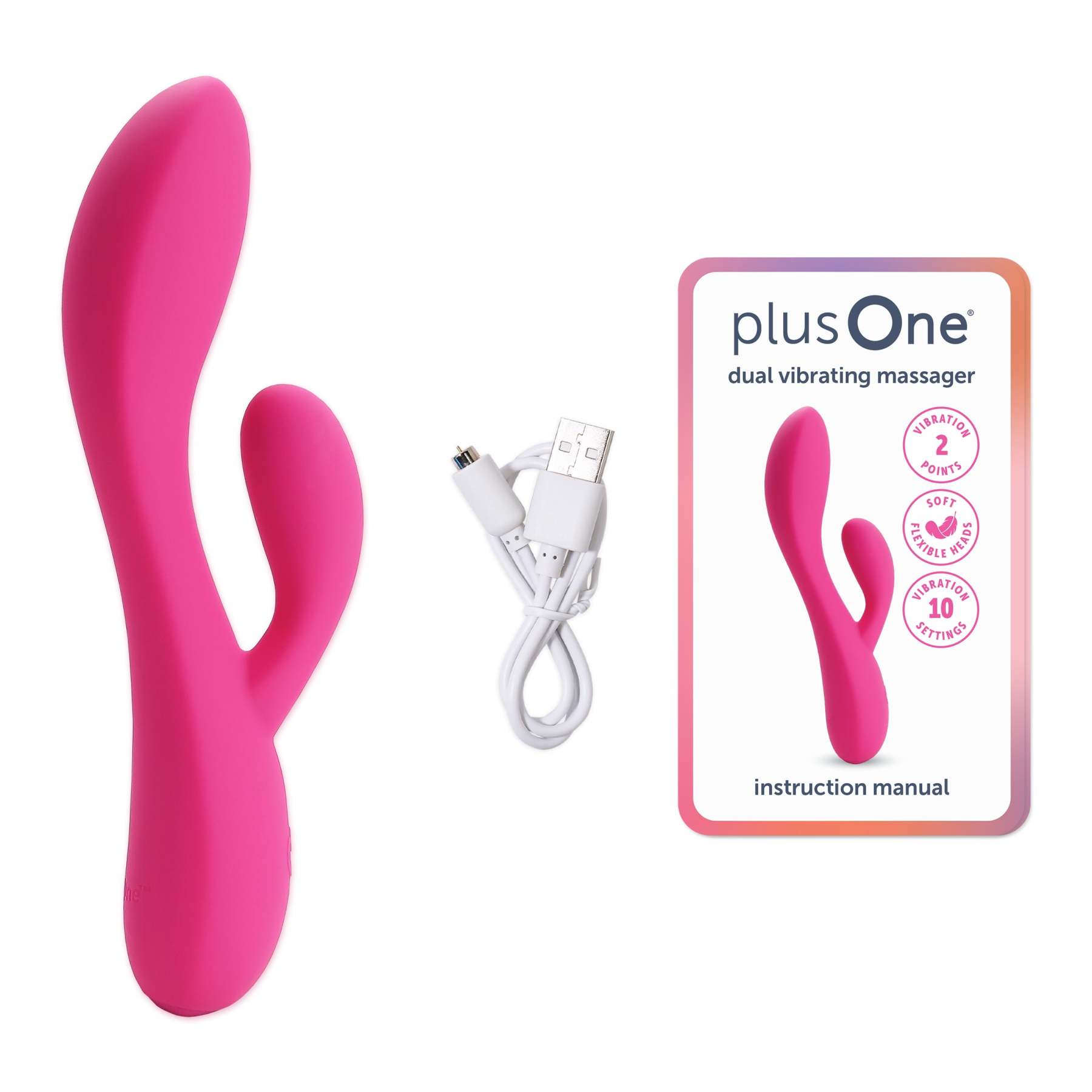 plusOne Dual Rabbit Vibrator, High-quality Silicone, Pink