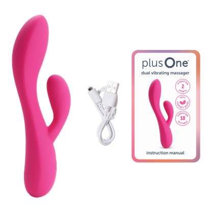 plusOne Dual Rabbit Vibrator, High-quality Silicone, Pink
