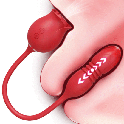 Rose Vibrator for Women – Thrusting G-Spot & Clitoral Stimulation, 10 Sucking Modes, Double-Ended Dildo for Couples