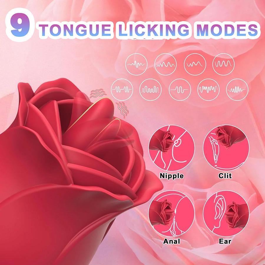 [With Free Storage Bag]Heatra - Tongue Vibrator Dual-Ended Rose Toy Licking & Vibrating