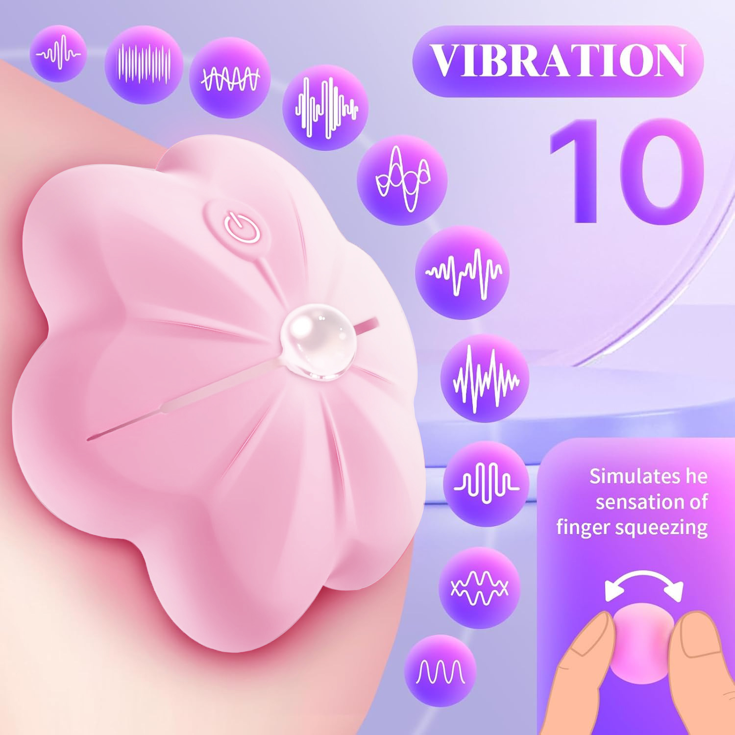 Rose Vibrating Nipple Clamps, Adjustable Pinch & Remote Control Nipple Toy