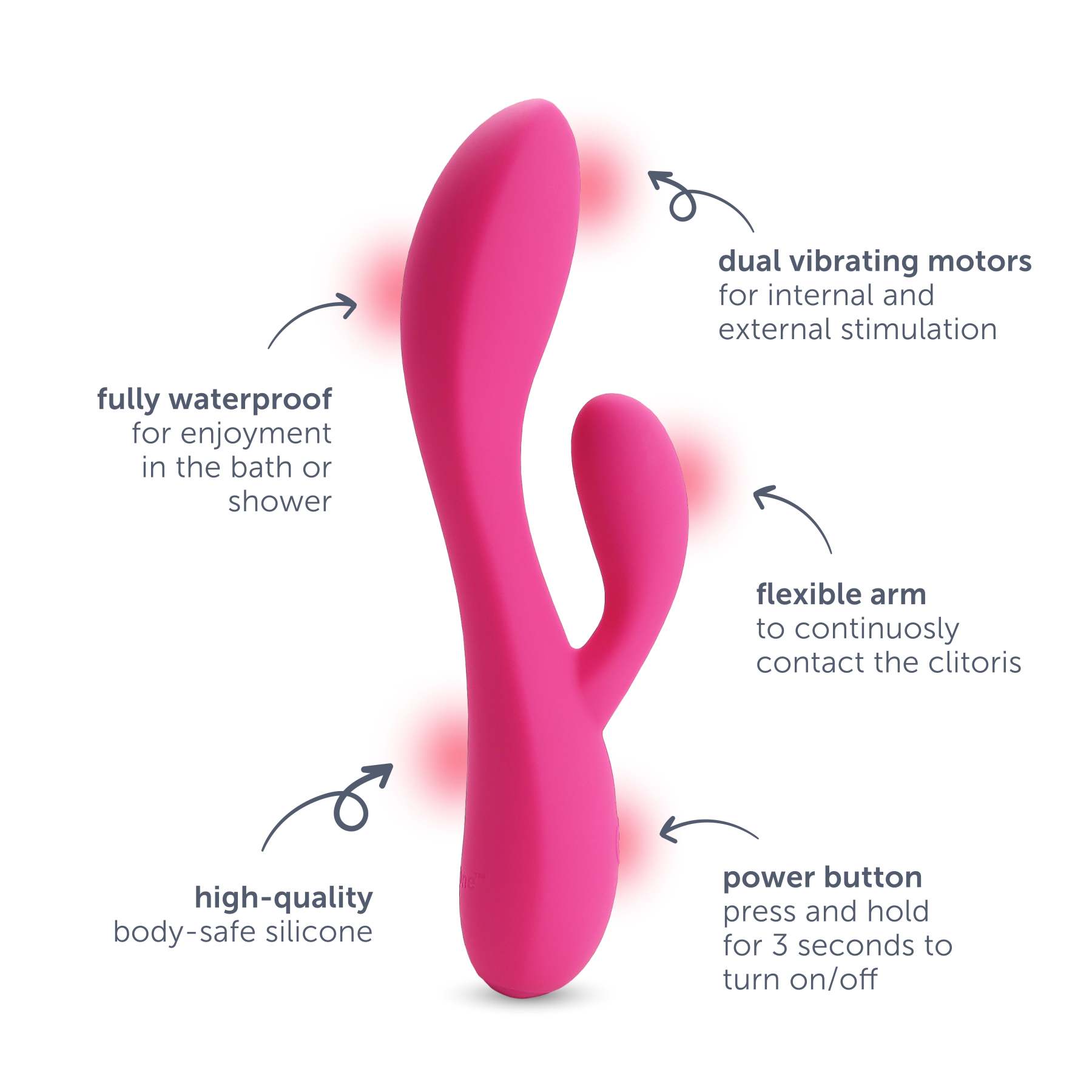 plusOne Dual Rabbit Vibrator, High-quality Silicone, Pink