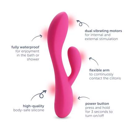plusOne Dual Rabbit Vibrator, High-quality Silicone, Pink