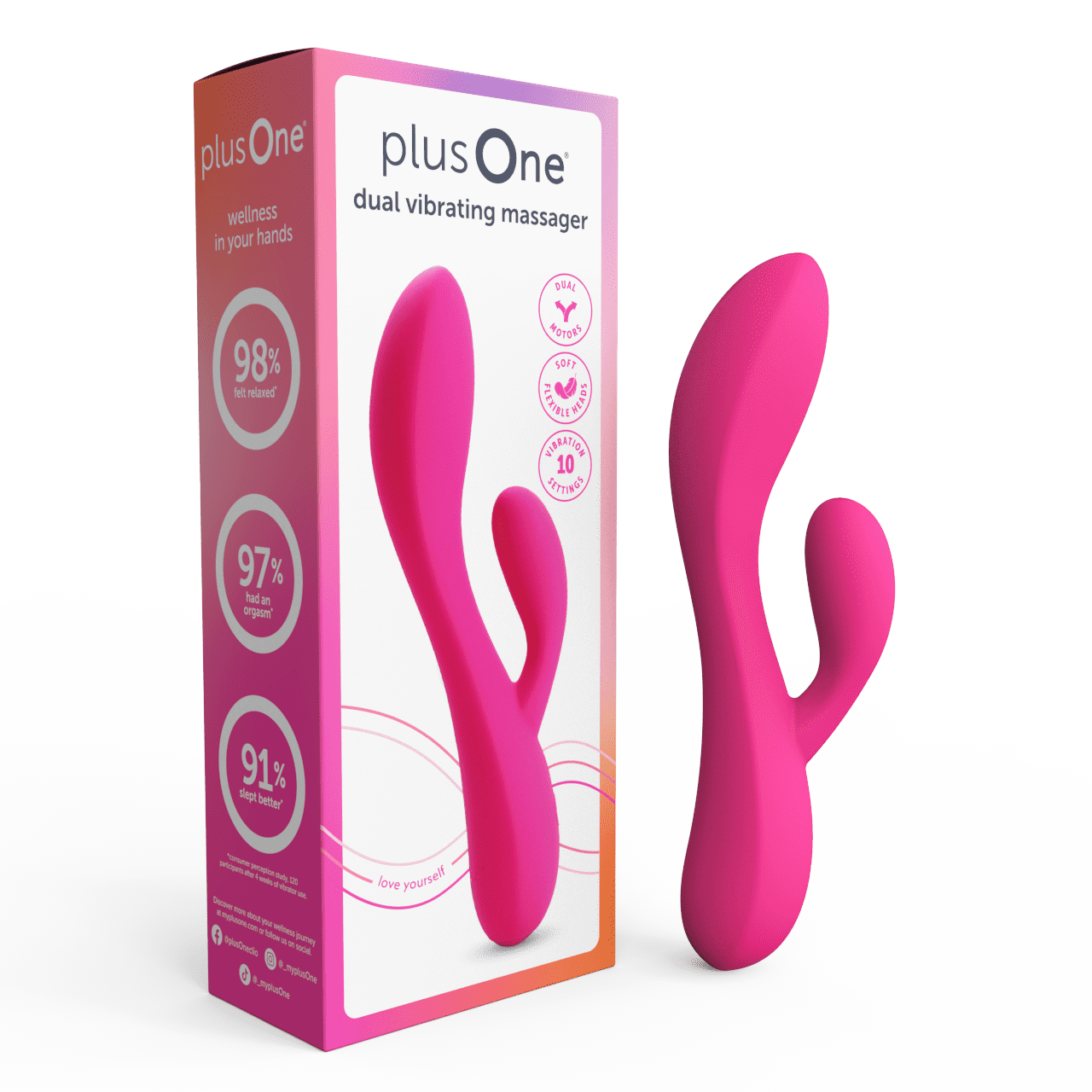 plusOne Dual Rabbit Vibrator, High-quality Silicone, Pink