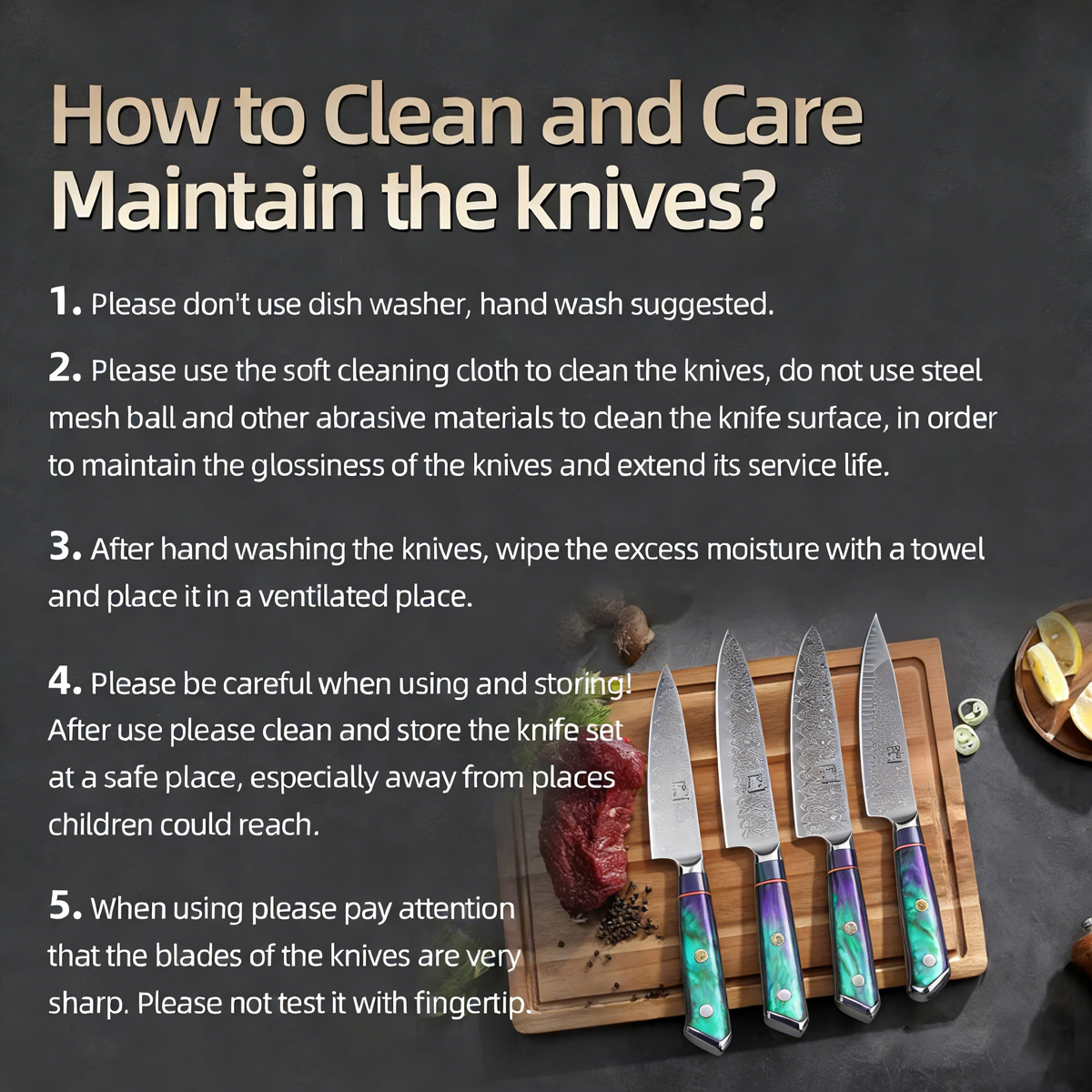  Luxury Colorful Acrylic Handle Damascus Steel Knife Set