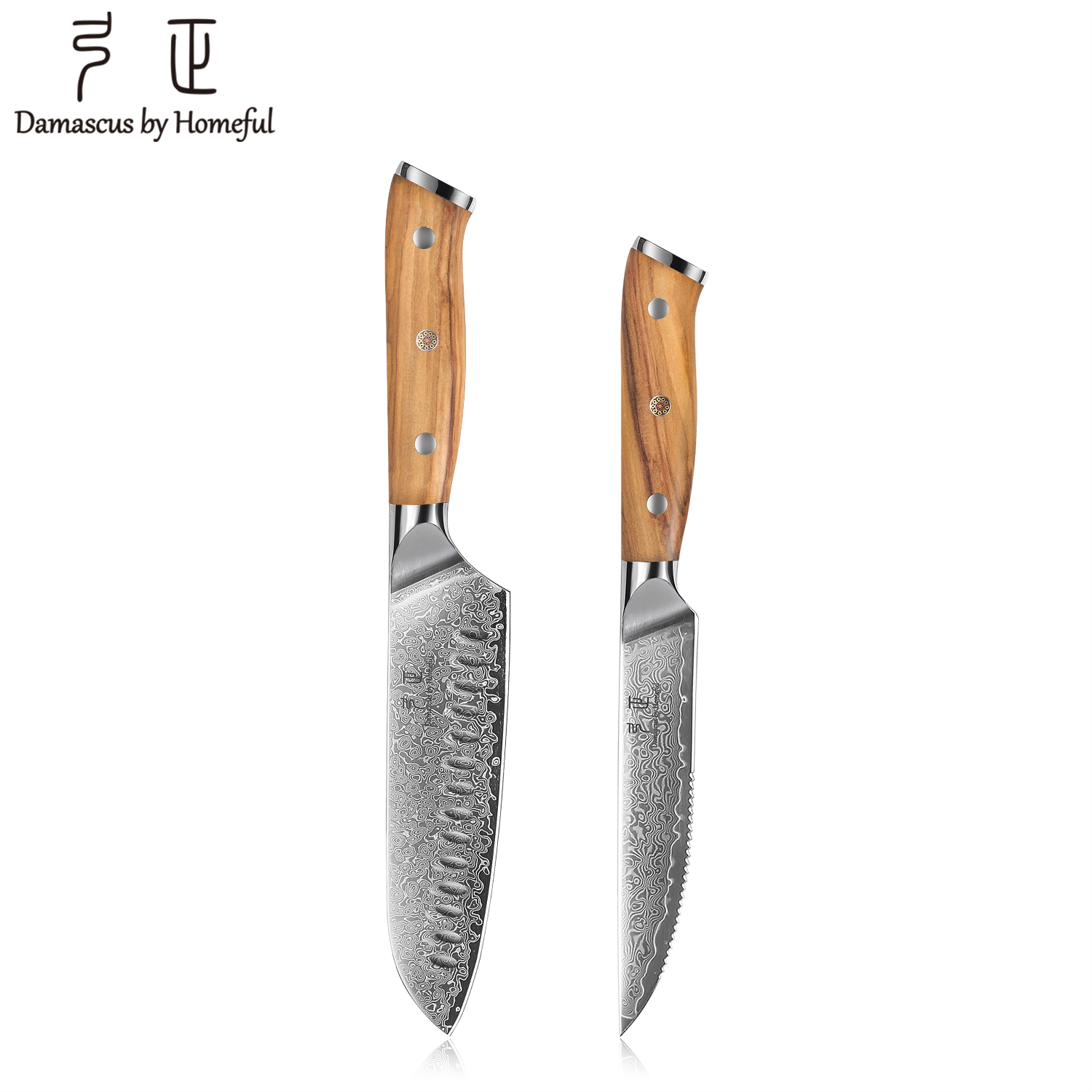 Homeful 2 Pieces Damacus Chef Knives Set