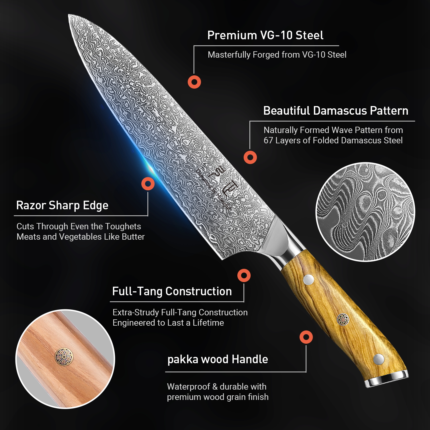 Homeful 7 Pieces Damascus Knife Damascus Kitchen Knives Set