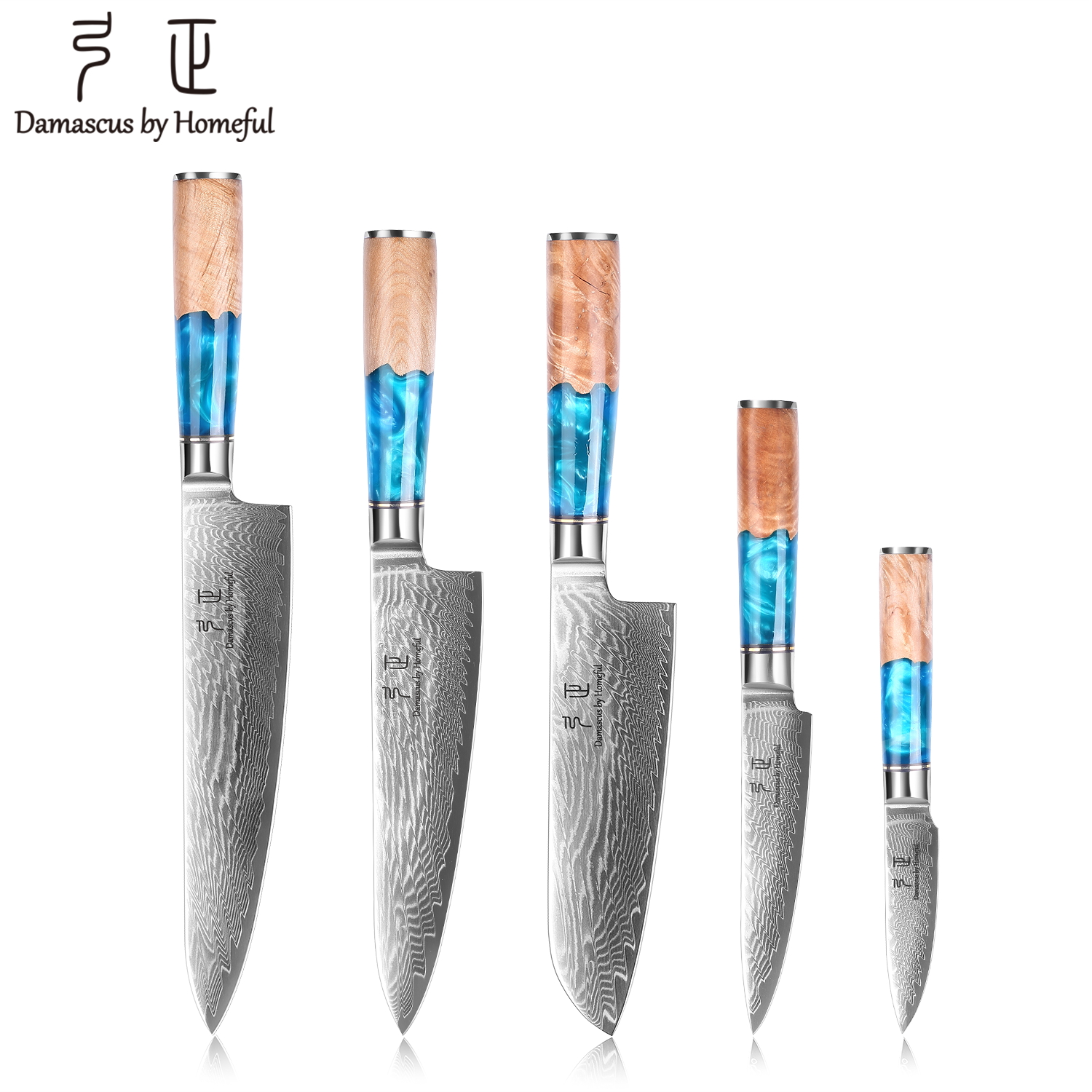 Homeful 5 Pieces Damascus Steel Knife Set