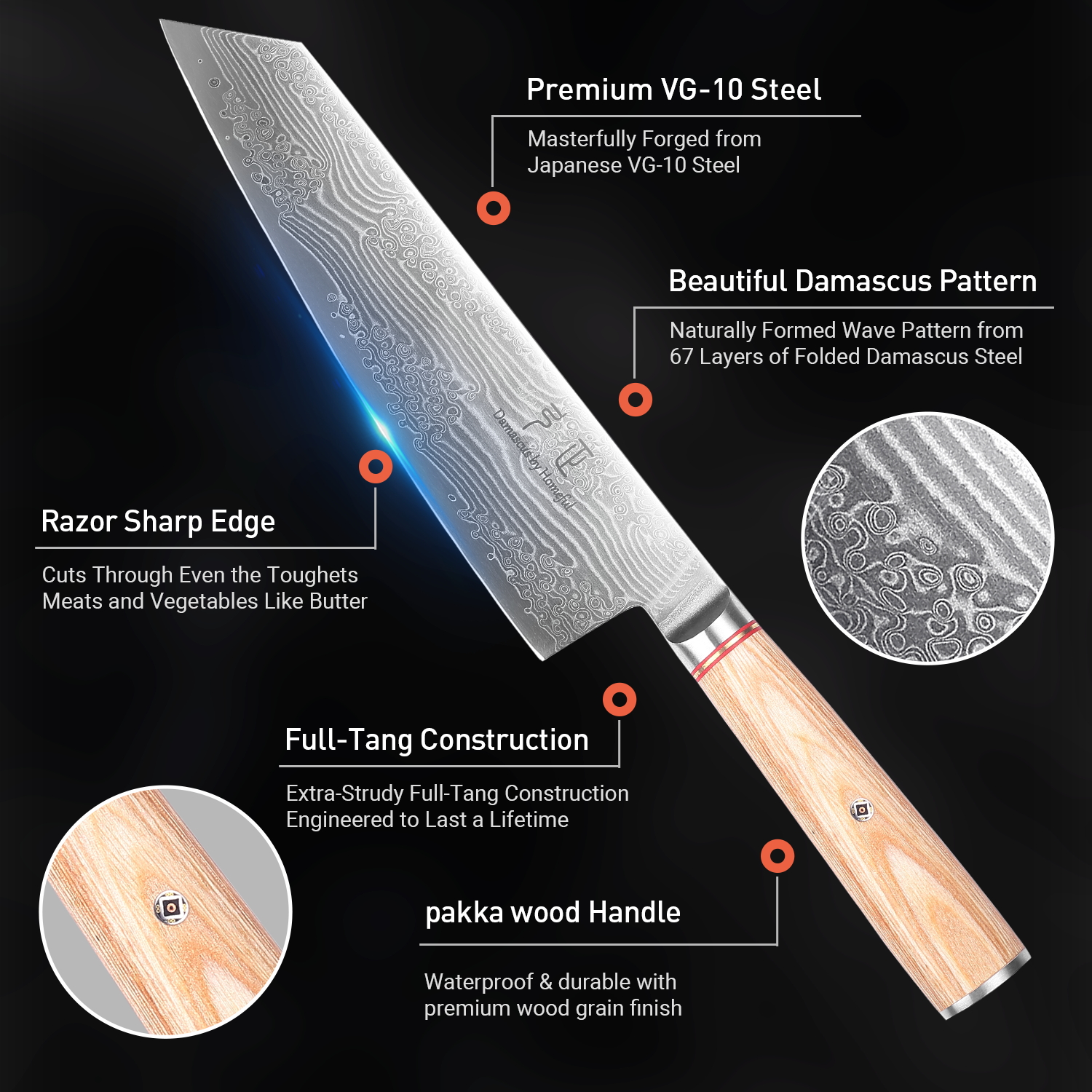 Homeful Chef Knife Damascus Kitchen Knives