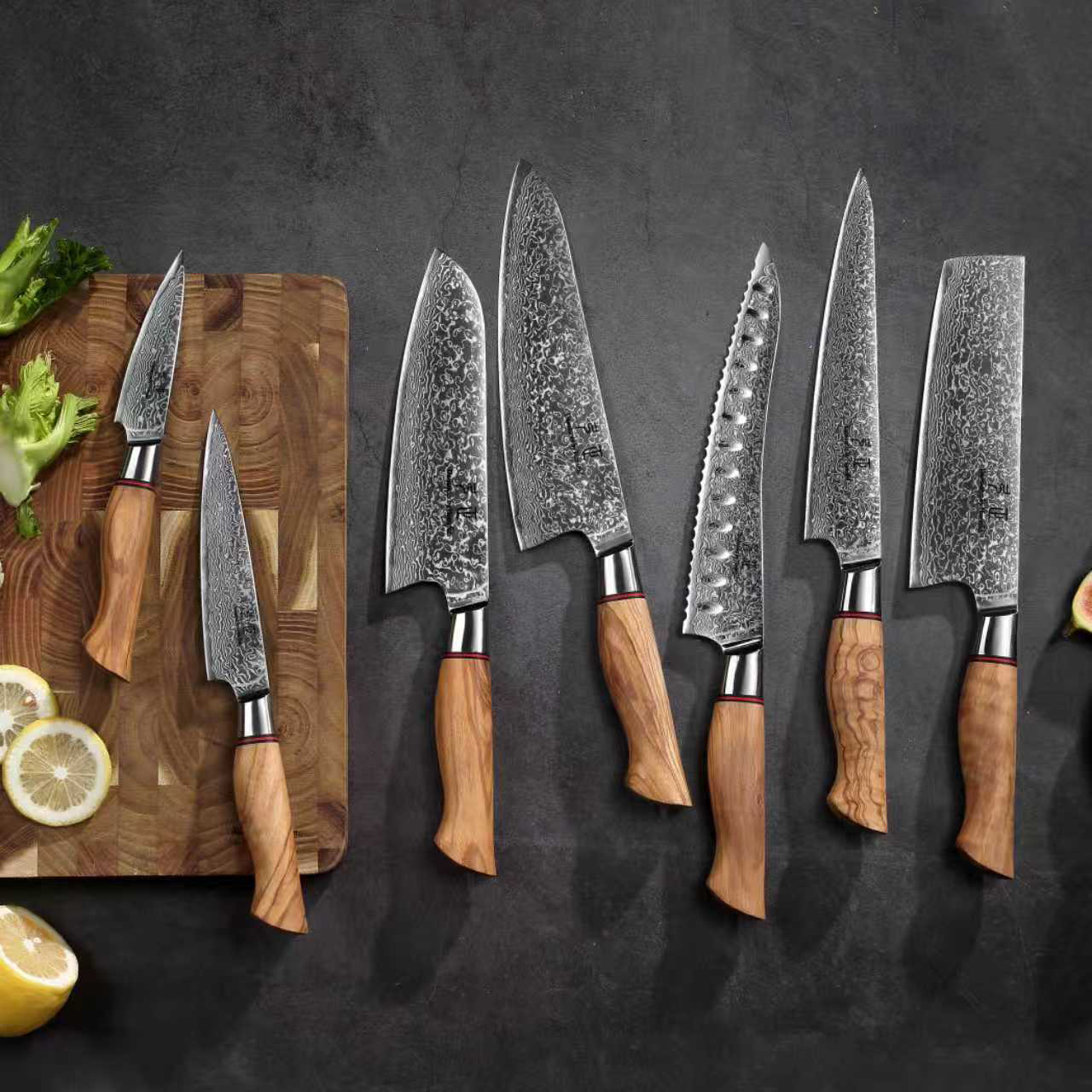7 PCs Damascus knife set