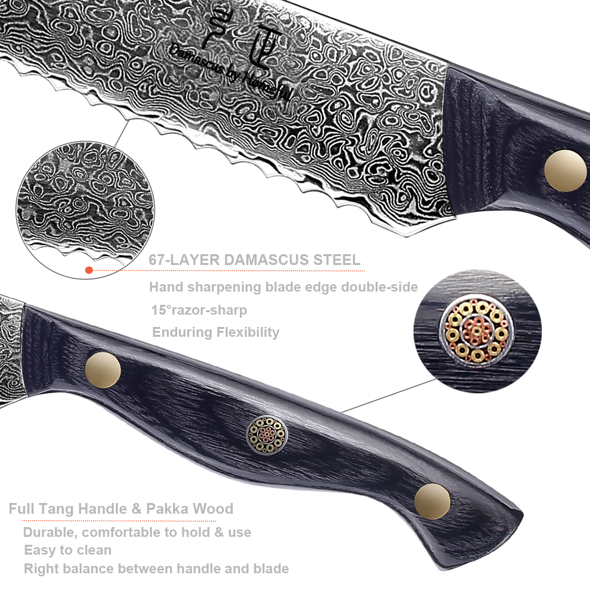 7pcs black pakkawood handle Kitchen Knife Set