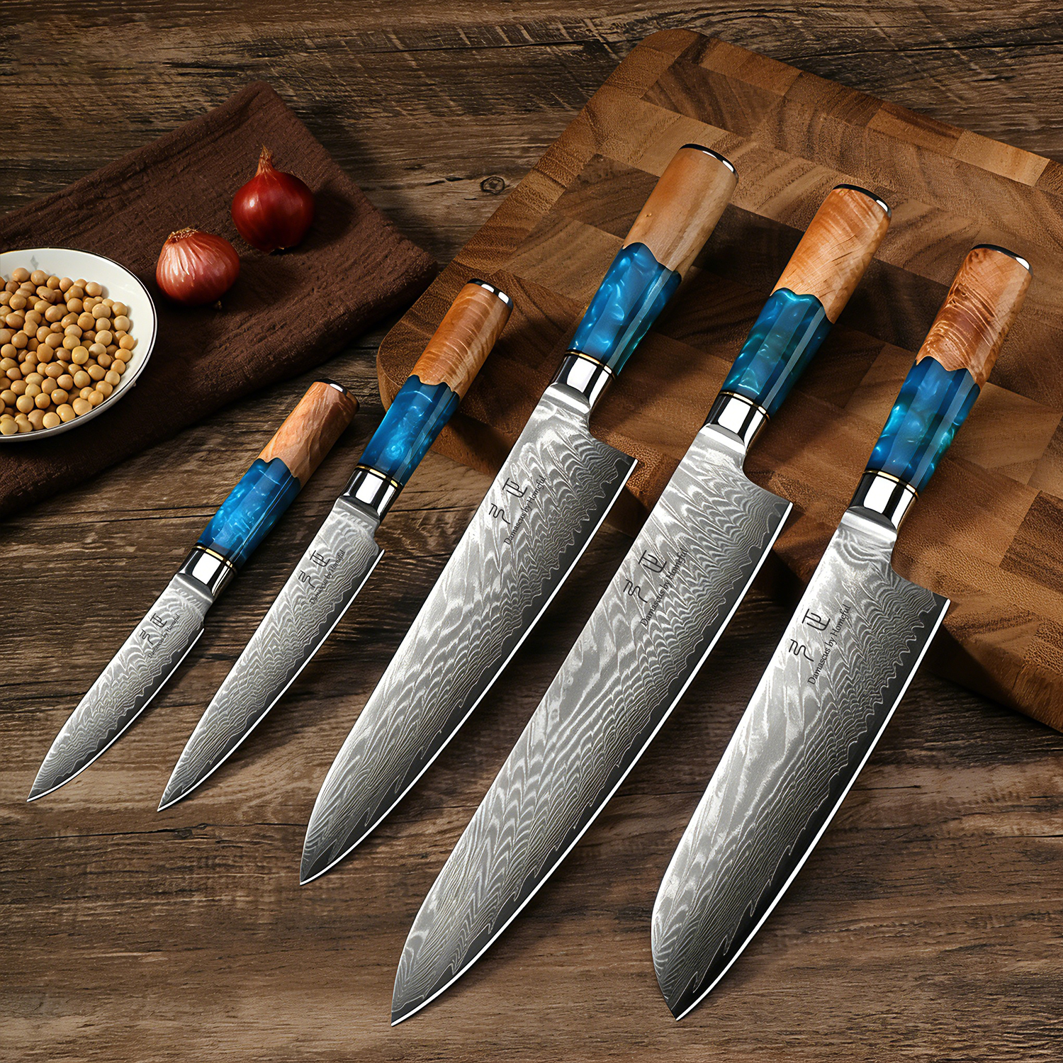 Homeful 5 Pieces Damascus Steel Knife Set