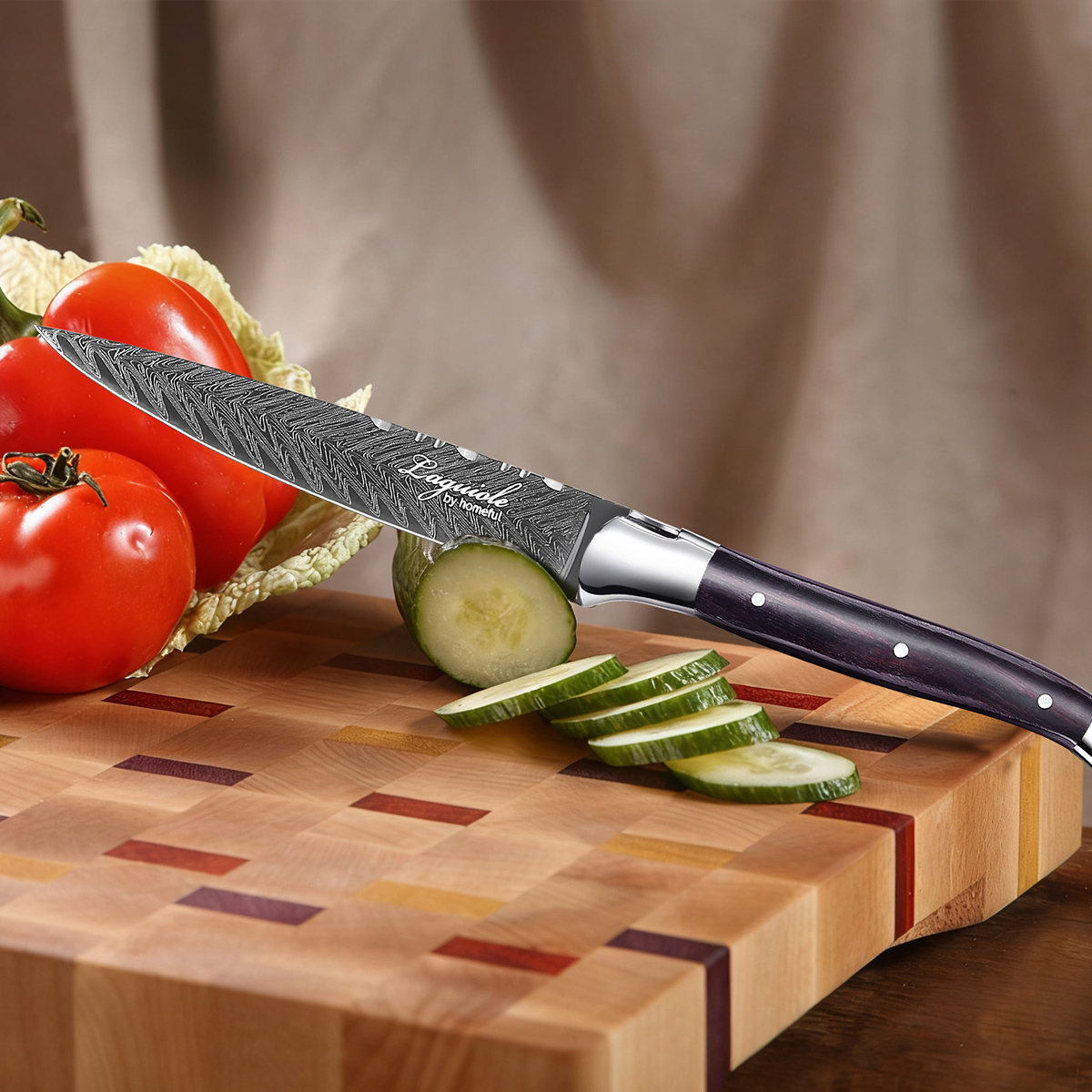 2pcs Laguiole Style Black Titanium Kitchen Knife Set