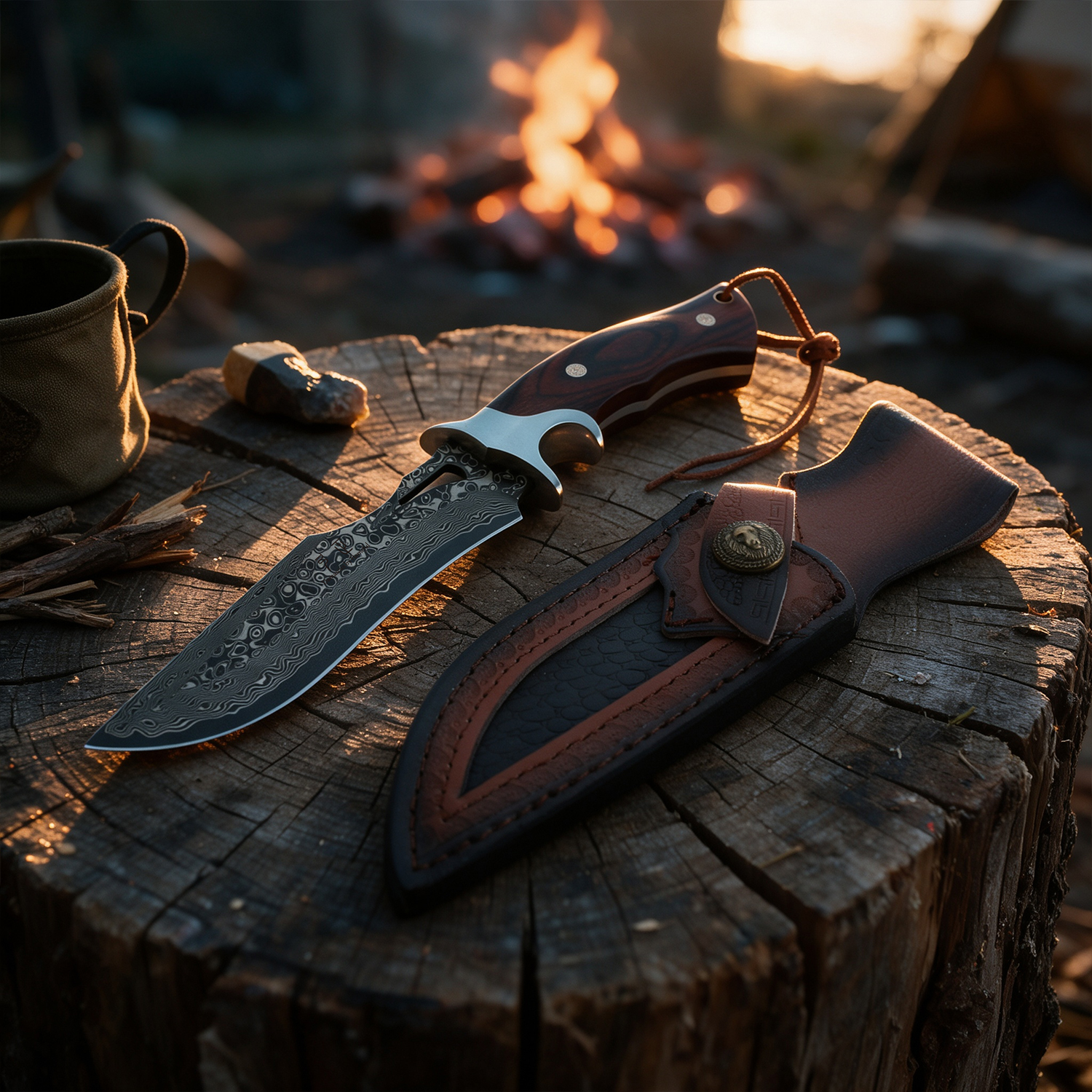 Fixed Blade Hunting Knife Wood Handle Outdoor Survival Knife