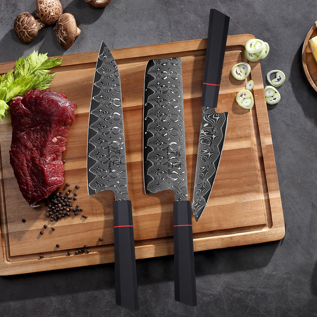 Homeful 3-Piece Japanese Steel Damascus Kitchen Knife Set