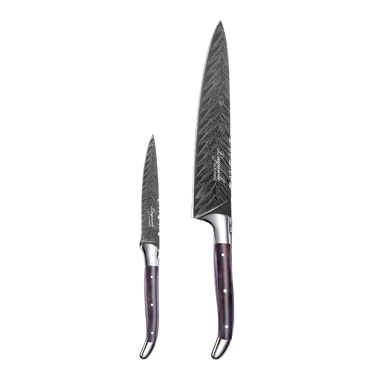 2pcs Laguiole Style Black Titanium Kitchen Knife Set