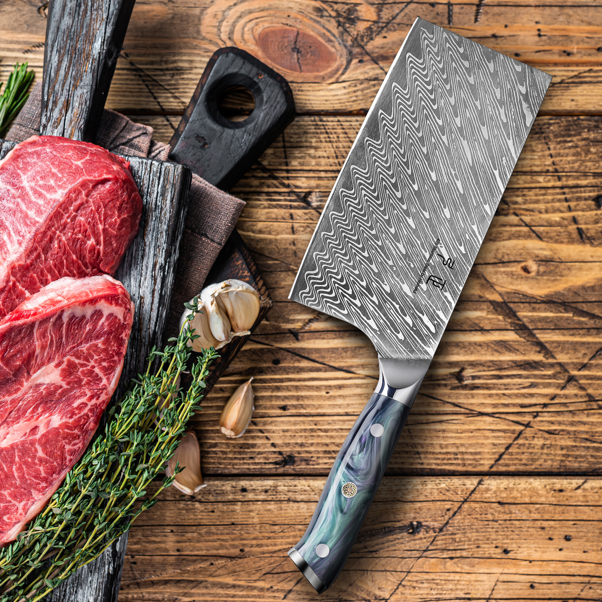  Luxury Colorful Acrylic Handle Damascus Steel Knife Set