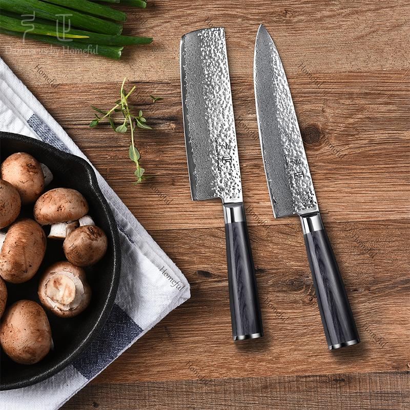 2pcs Kitchen Knife Set with black pakka wood handle