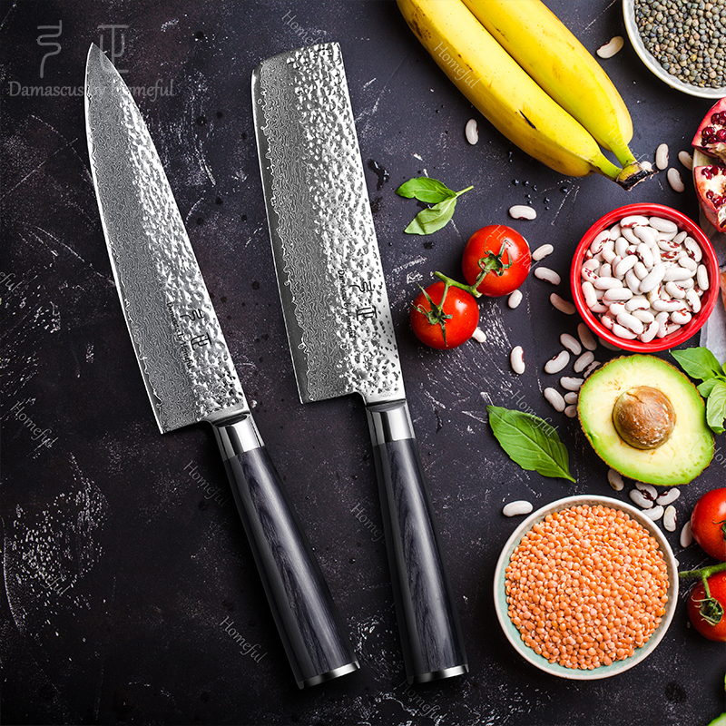 2pcs Kitchen Knife Set with black pakka wood handle