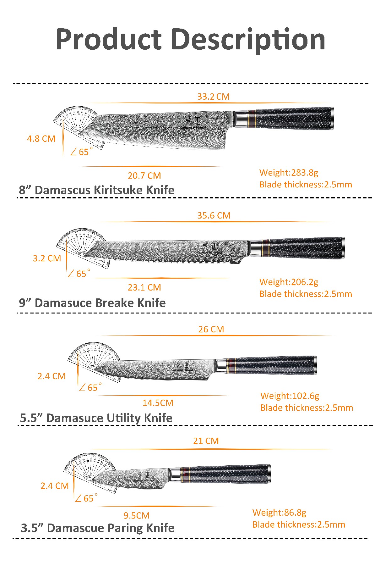 8'' VG10 Steel Damascus Aluminum Alloy with Resin Handle Kiritsuke Knife