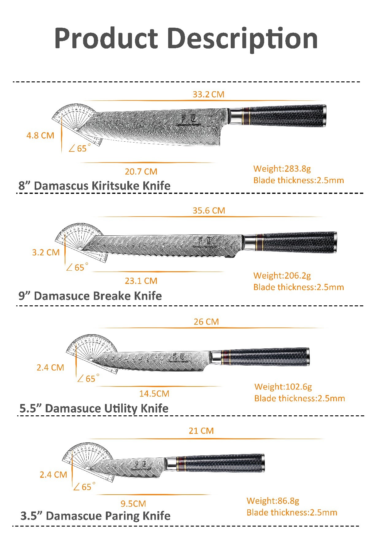 8'' VG10 Steel Damascus Aluminum Alloy with Resin Handle Kiritsuke Knife