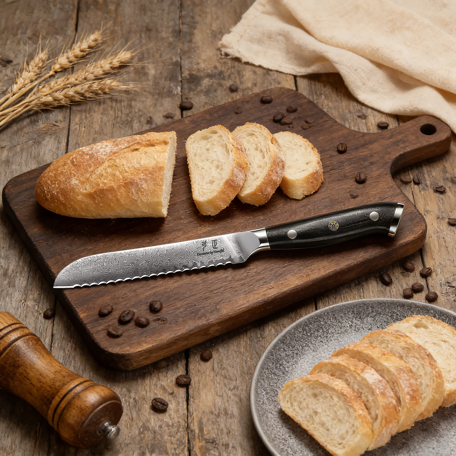 Homeful 2 Pieces Damascus Steel Bread Knife and Paring Knife