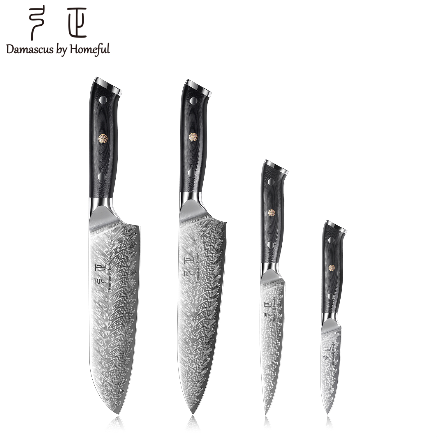 4Pcs VG10 Steel Damascus G10 Handle Knife Set
