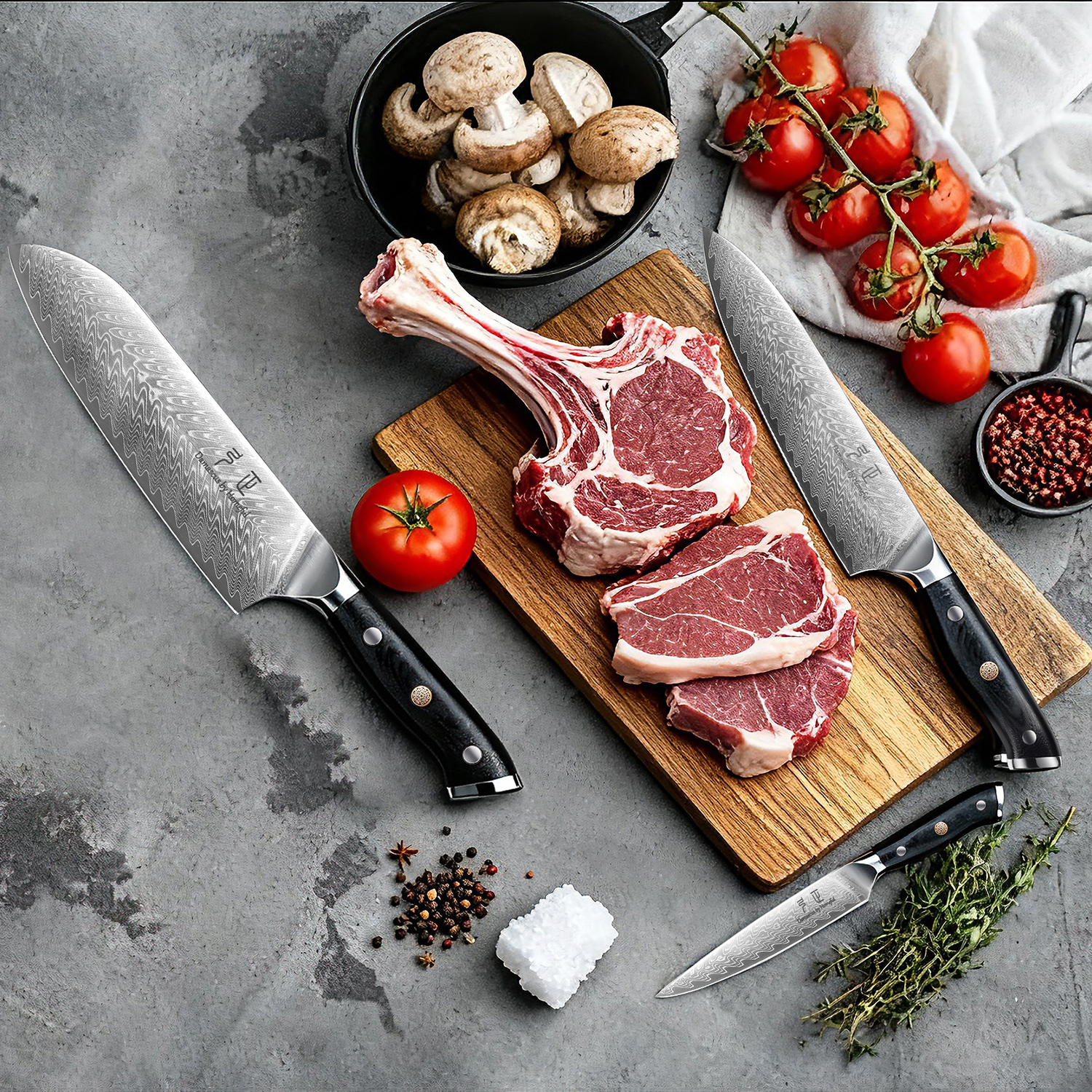 4Pcs VG10 Steel Damascus G10 Handle Knife Set