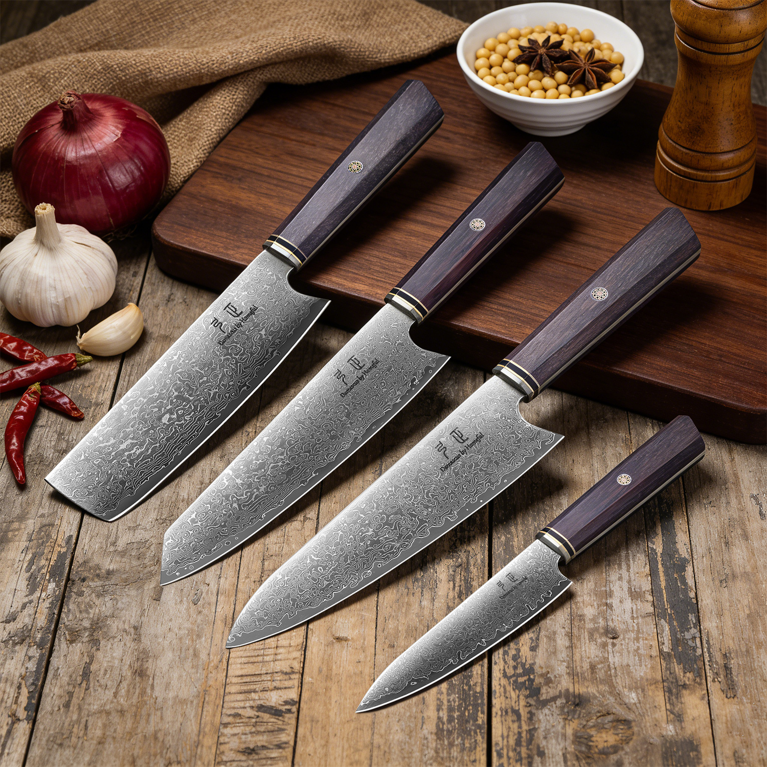 Homeful 4 Pieces Damascus Knife Set
