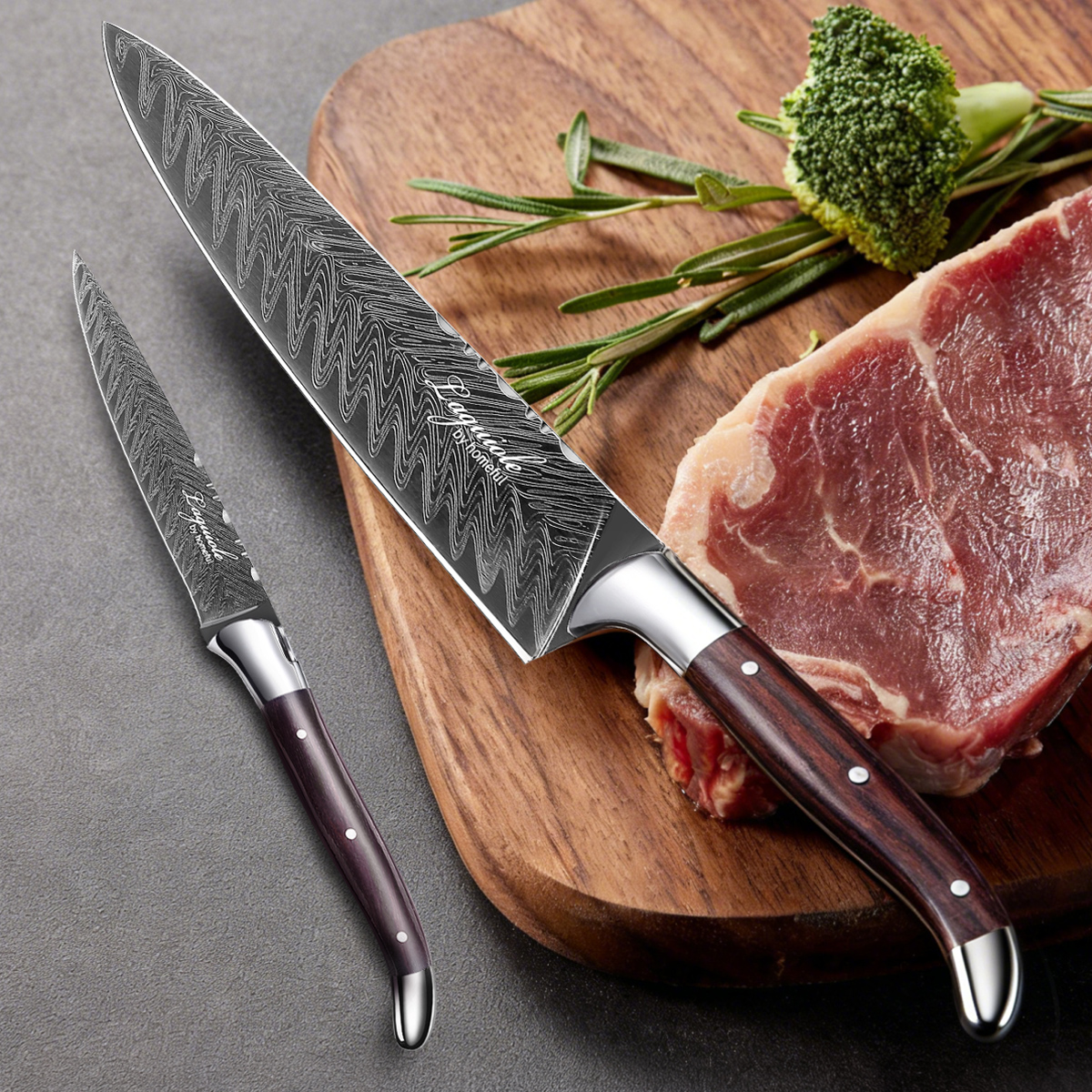 2pcs Laguiole Style Black Titanium Kitchen Knife Set