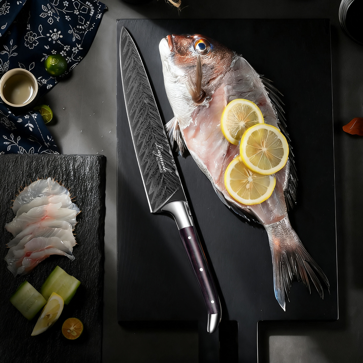 2pcs Laguiole Style Black Titanium Kitchen Knife Set