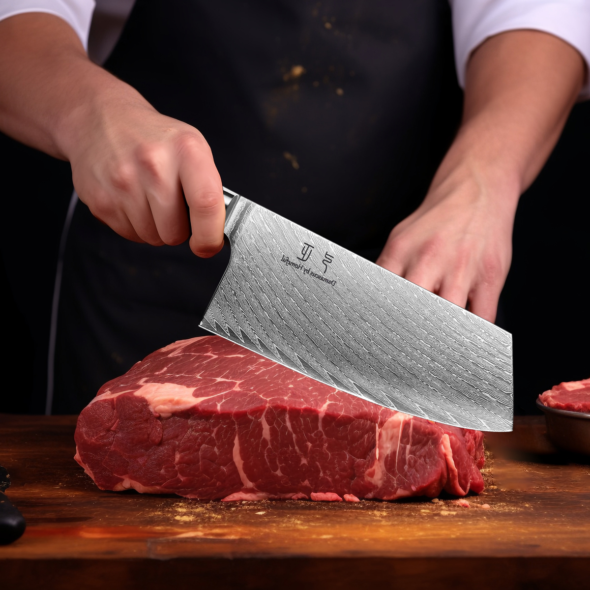 7'' Damascus Burl Wood mixed with Resin handle Cleaver Knife