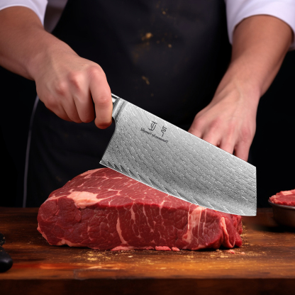 7'' Damascus Burl Wood mixed with Resin handle Cleaver Knife