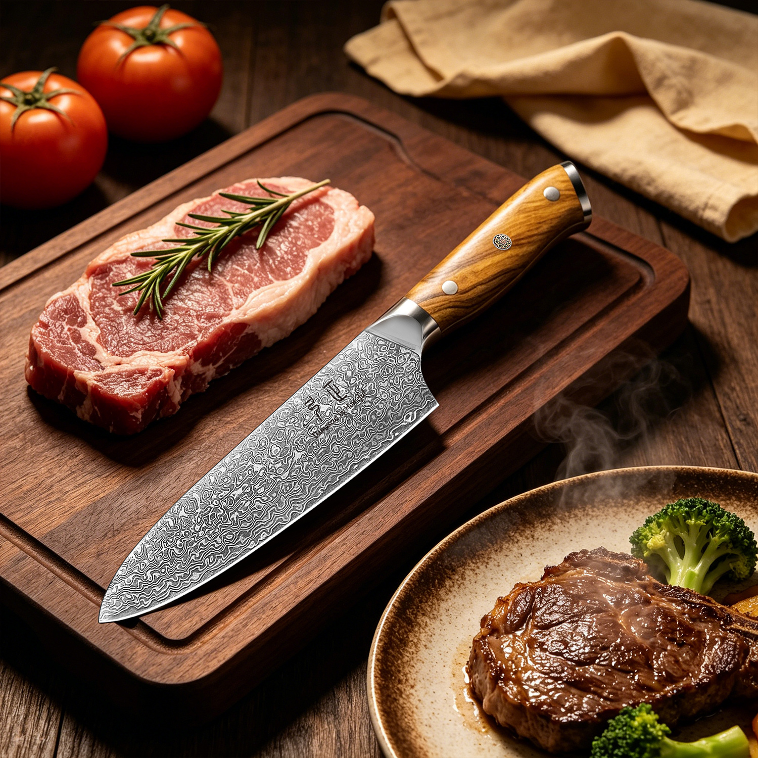 Homeful 7 Pieces Damascus Knife Damascus Kitchen Knives Set