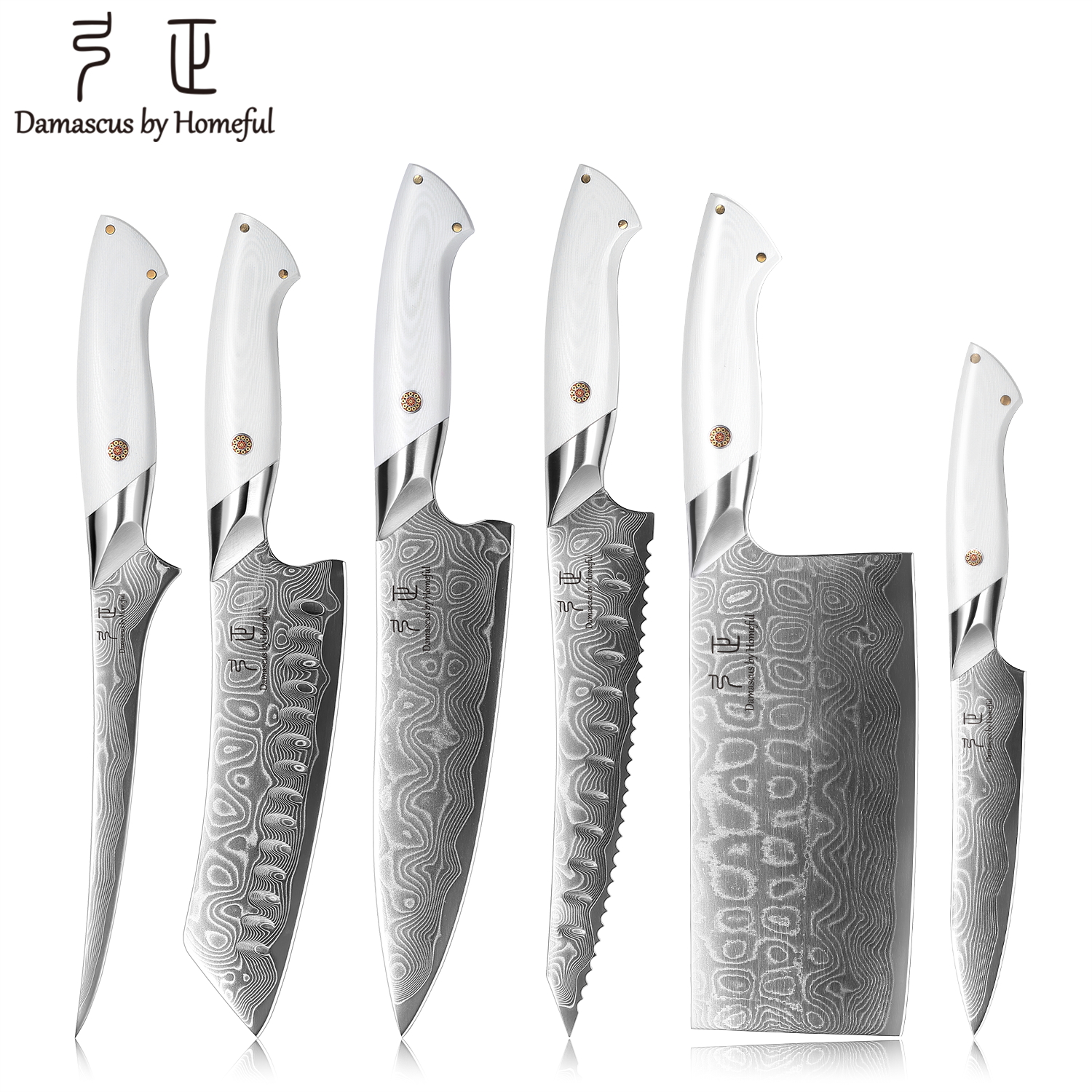 6 Pieces Damascus Steel Kitchen Knife Set