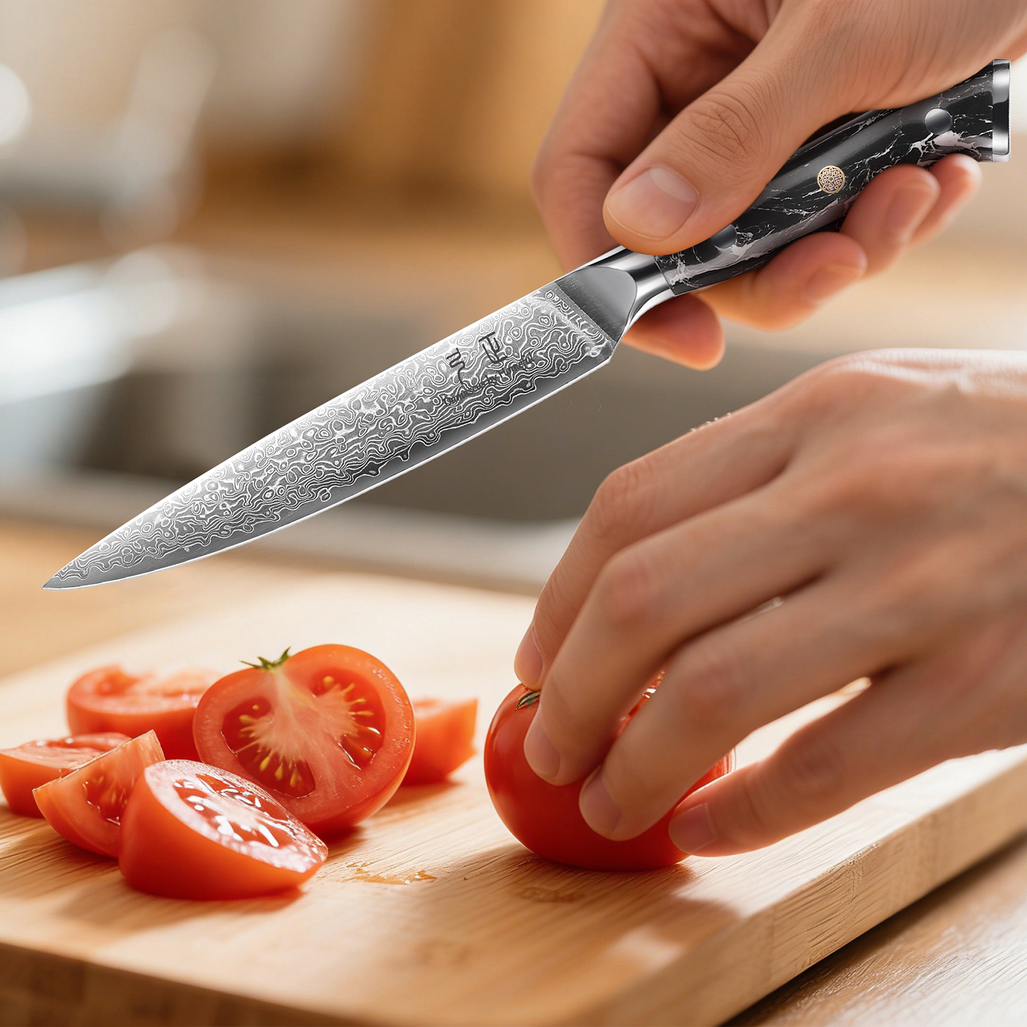 6"  Damascus Steel Utility knife with Turquoise Stone handle