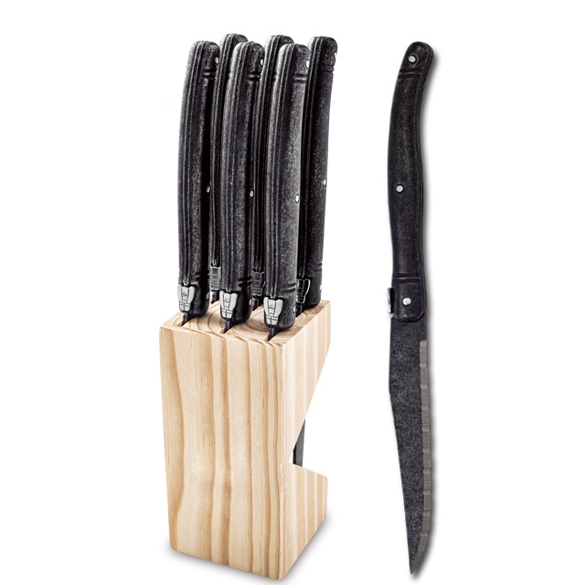 Homeful Black Stonewash 6 pcs Laguiole Steak Knife 