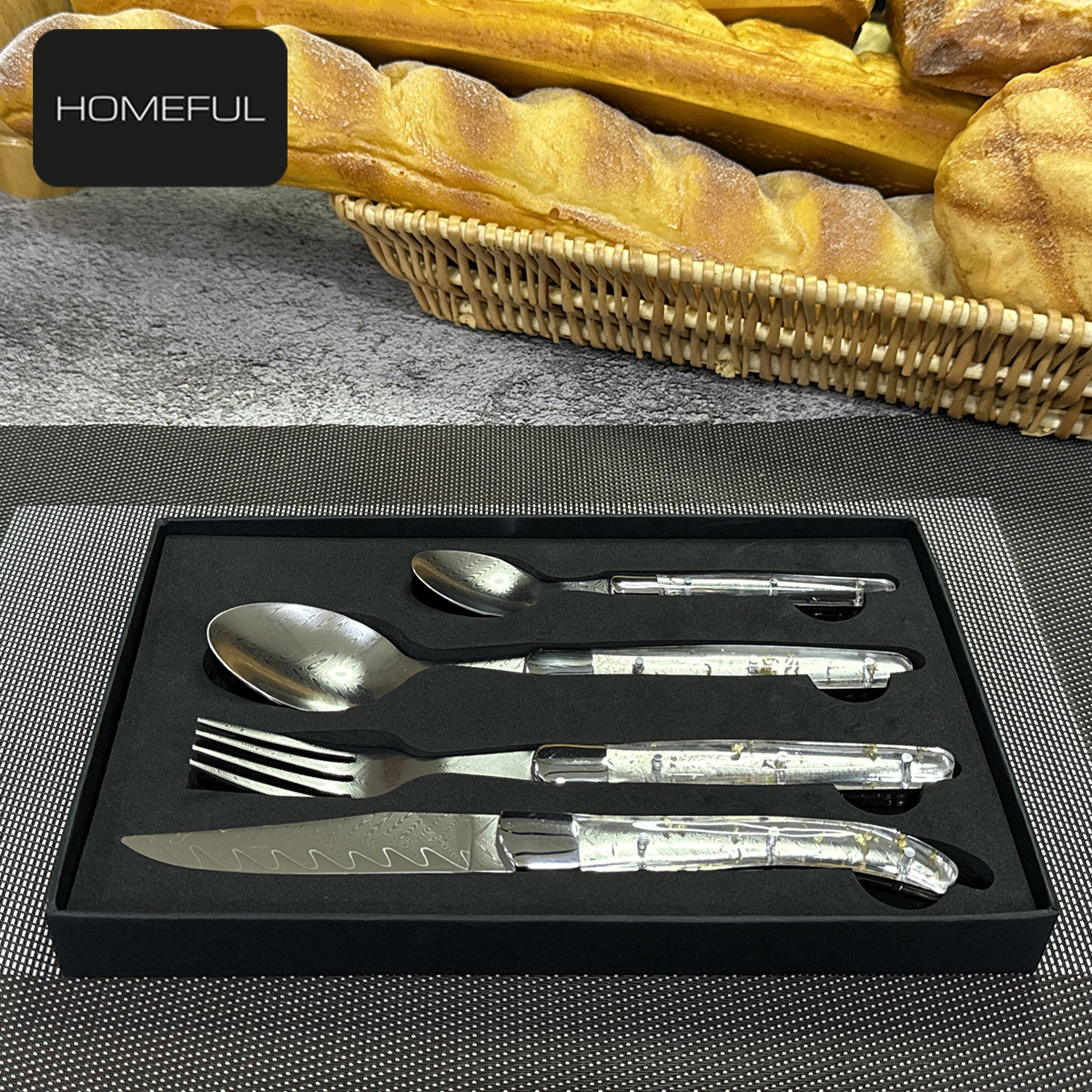Homeful 4 Pieces Laguiole Cutlery Set With Acrylic Handle