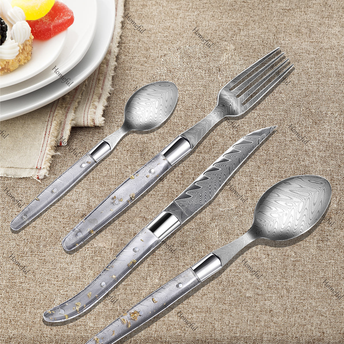 Homeful 4 Pieces Laguiole Cutlery Set With Acrylic Handle