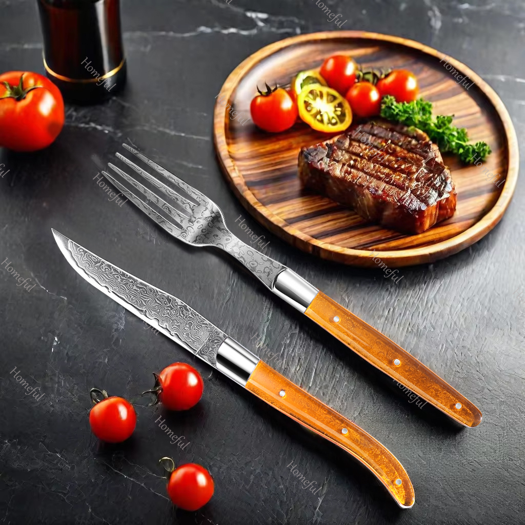Homeful 4 pieces Acrylic Handle Damascus Cutlery Set
