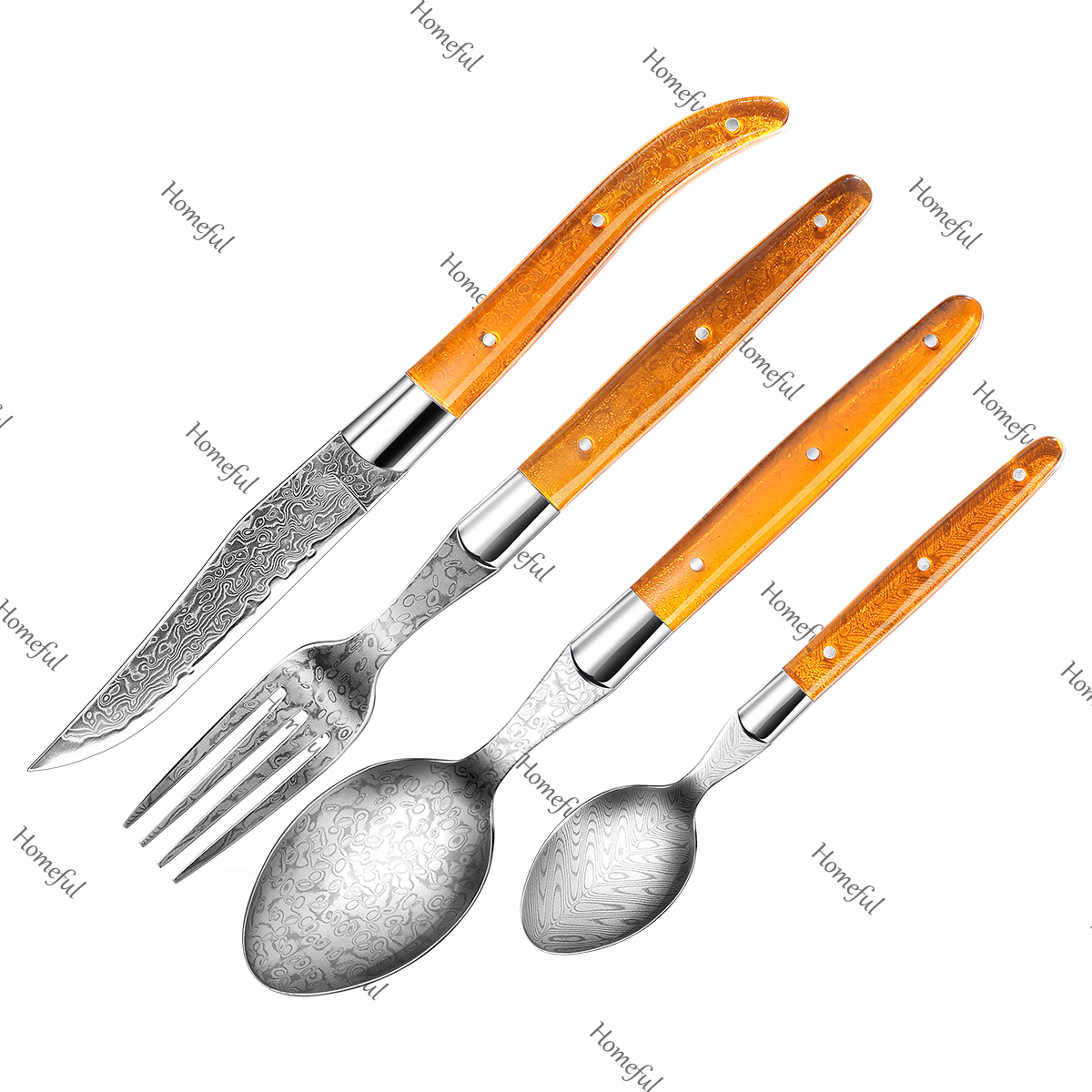 Homeful 4 pieces Acrylic Handle Damascus Cutlery Set
