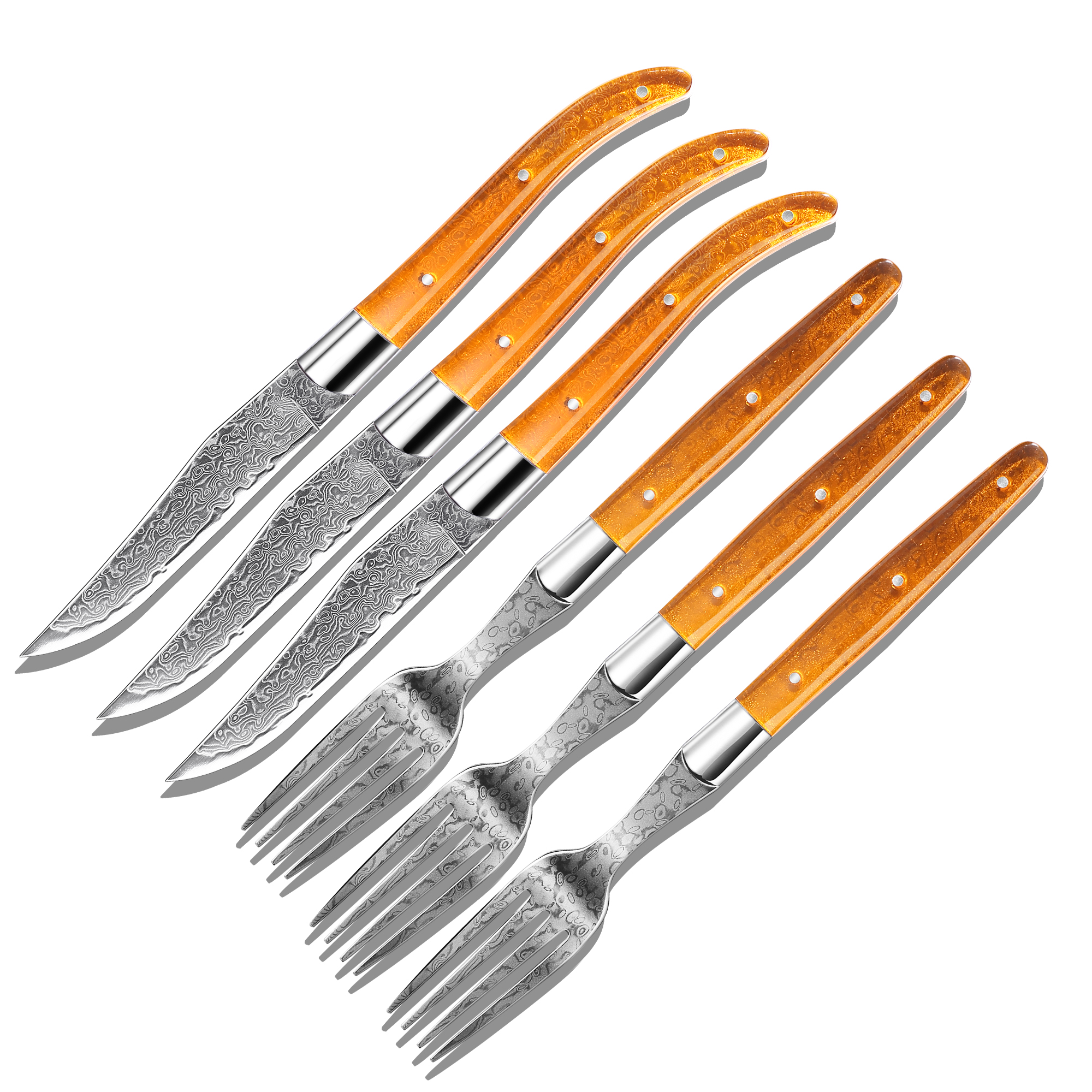 Homeful 4 pieces Acrylic Handle Damascus Cutlery Set