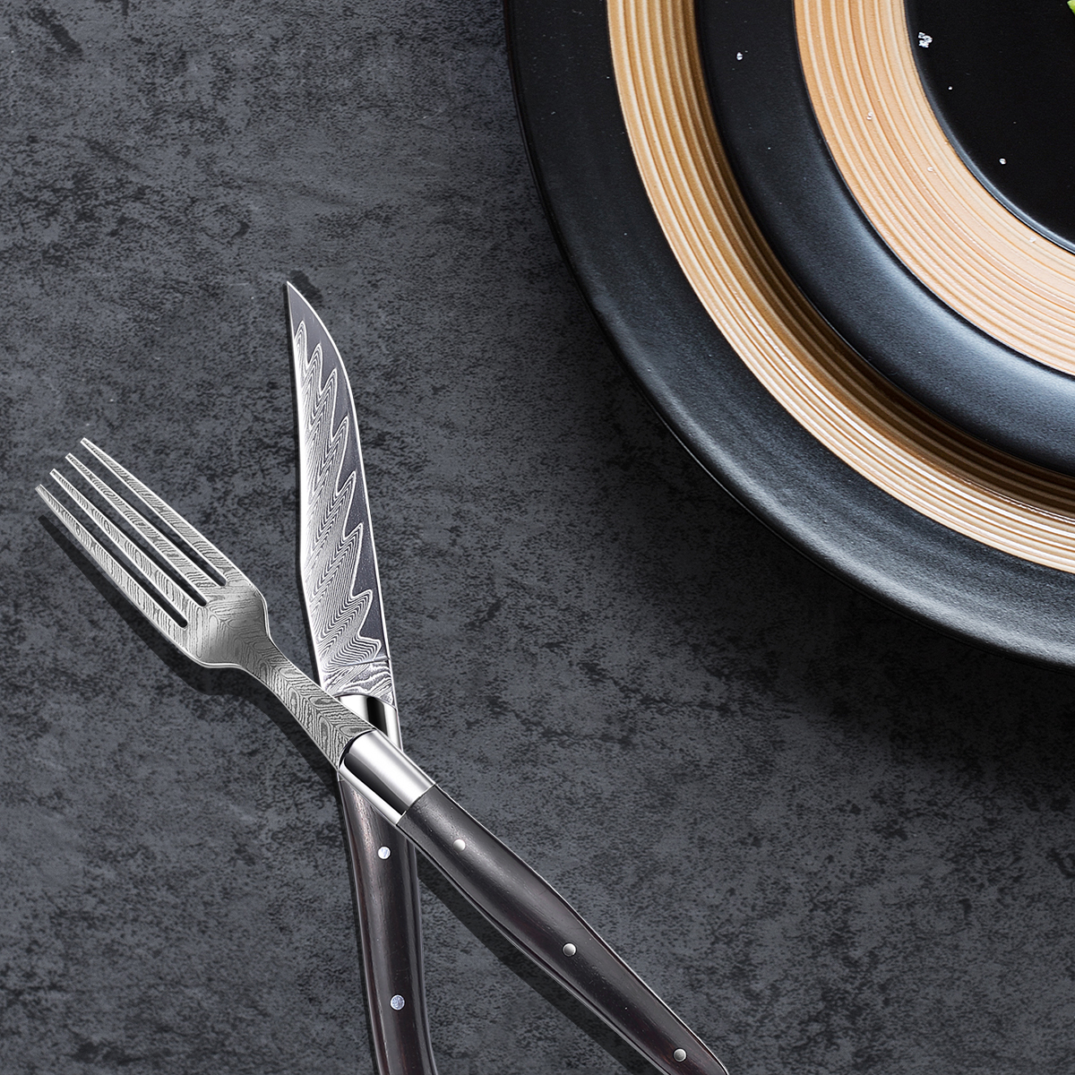 Homeful 6 pieces Damascus Dinner Knife and Fork
