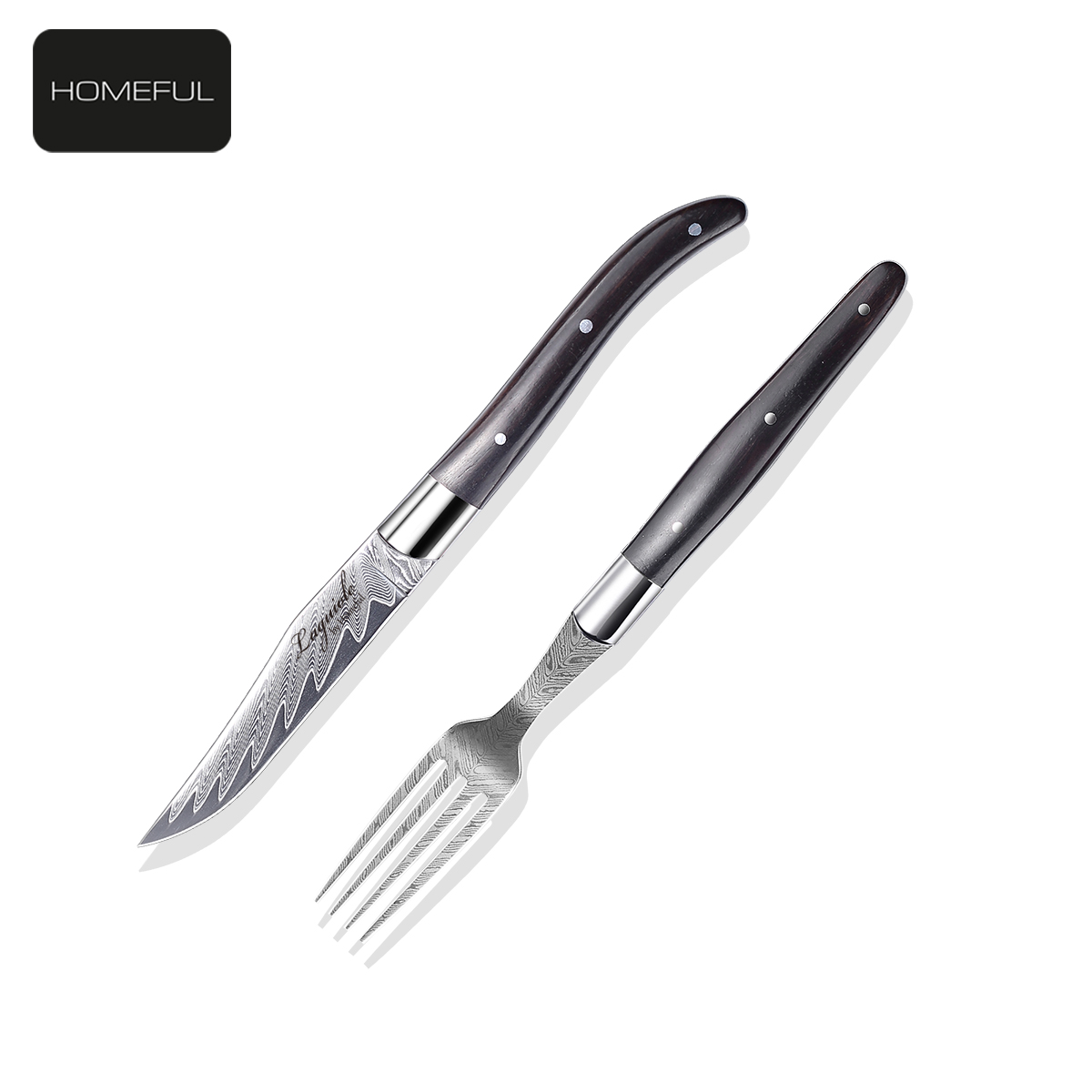 Homeful 6 pieces Damascus Dinner Knife and Fork