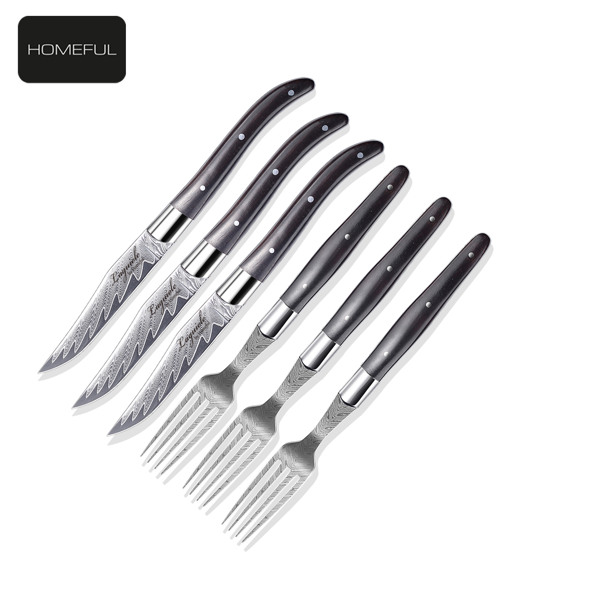 Homeful 6 pieces Damascus Dinner Knife and Fork